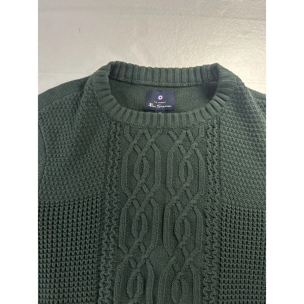 Ben Sherman Sweater‎ Men Medium Green Cable-Knit Long Sleeve Sweatshirt Pullover